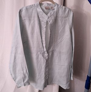 1x LL Bean sea foam green linen blouse